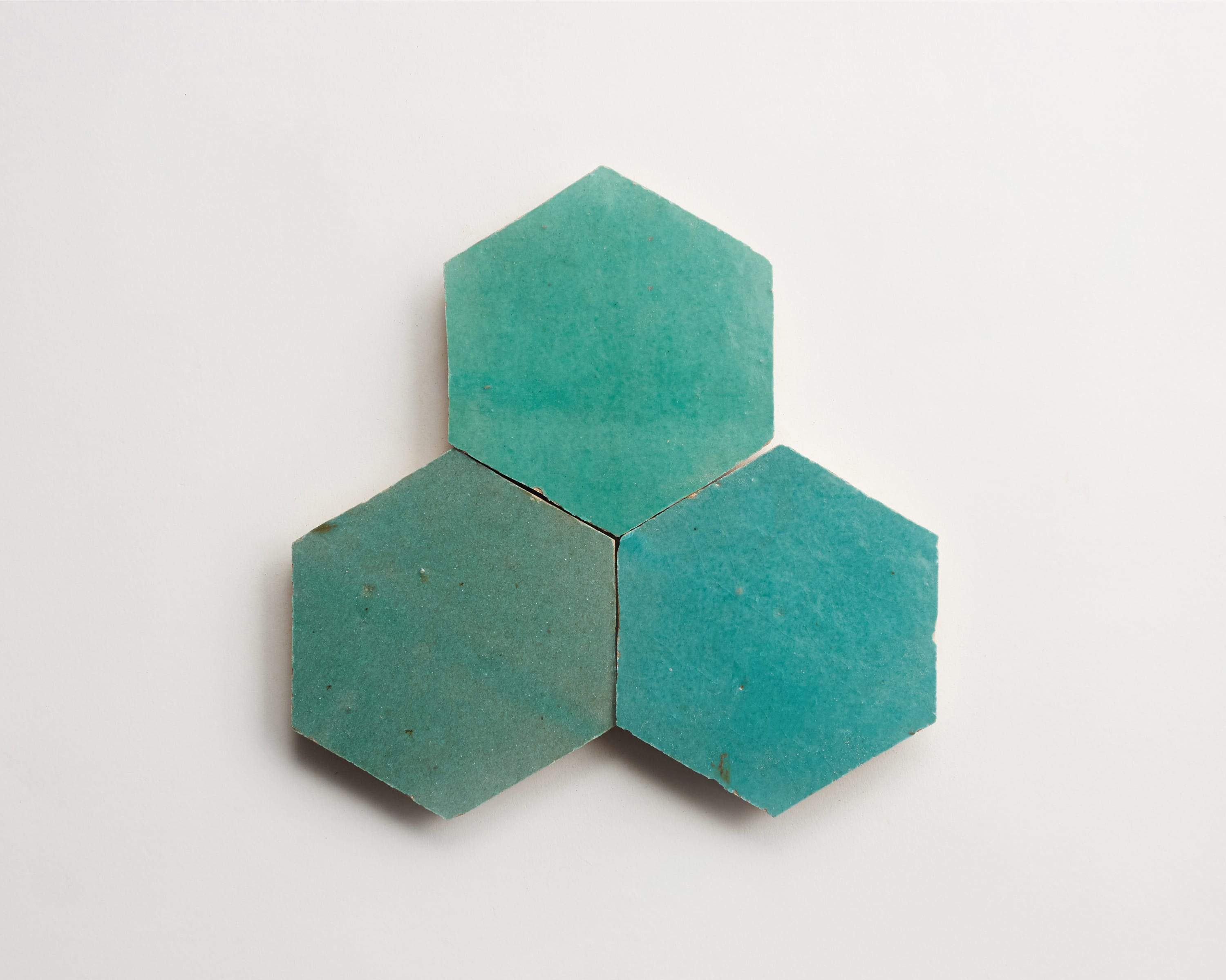 zellige | forgotten turquoise | hex ~ 3½"x4"x⅜" - Image 3