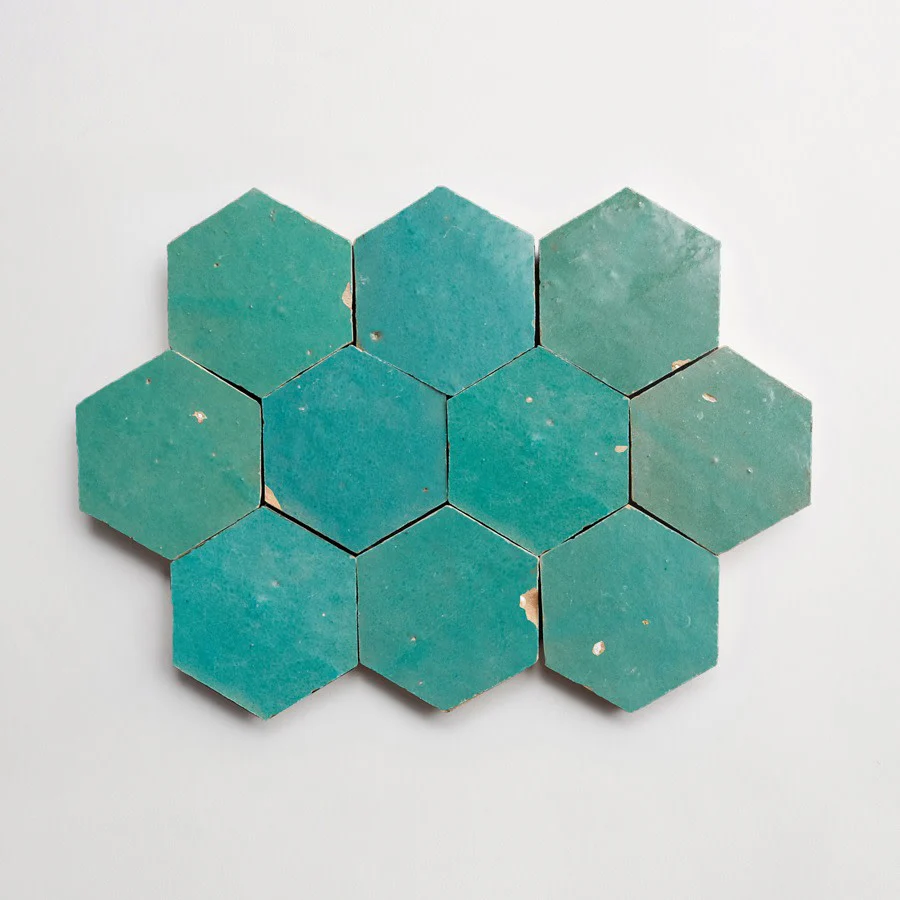 zellige | forgotten turquoise | hex ~ 3½"x4"x⅜" - Image 6